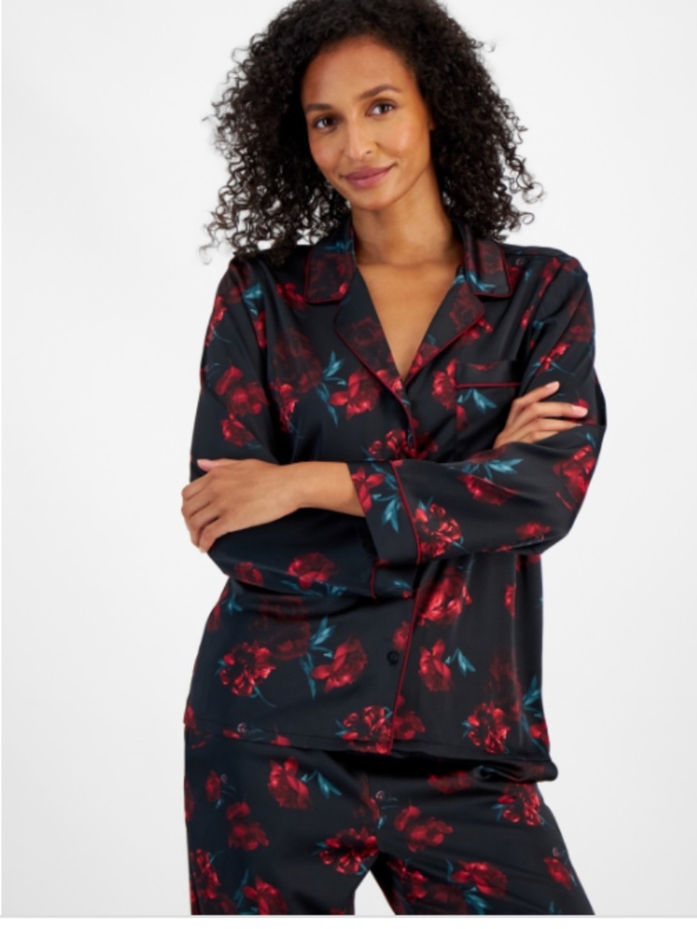 I.n.c. International Concepts Women's. Piped-Trim Satin Pajamas TOP